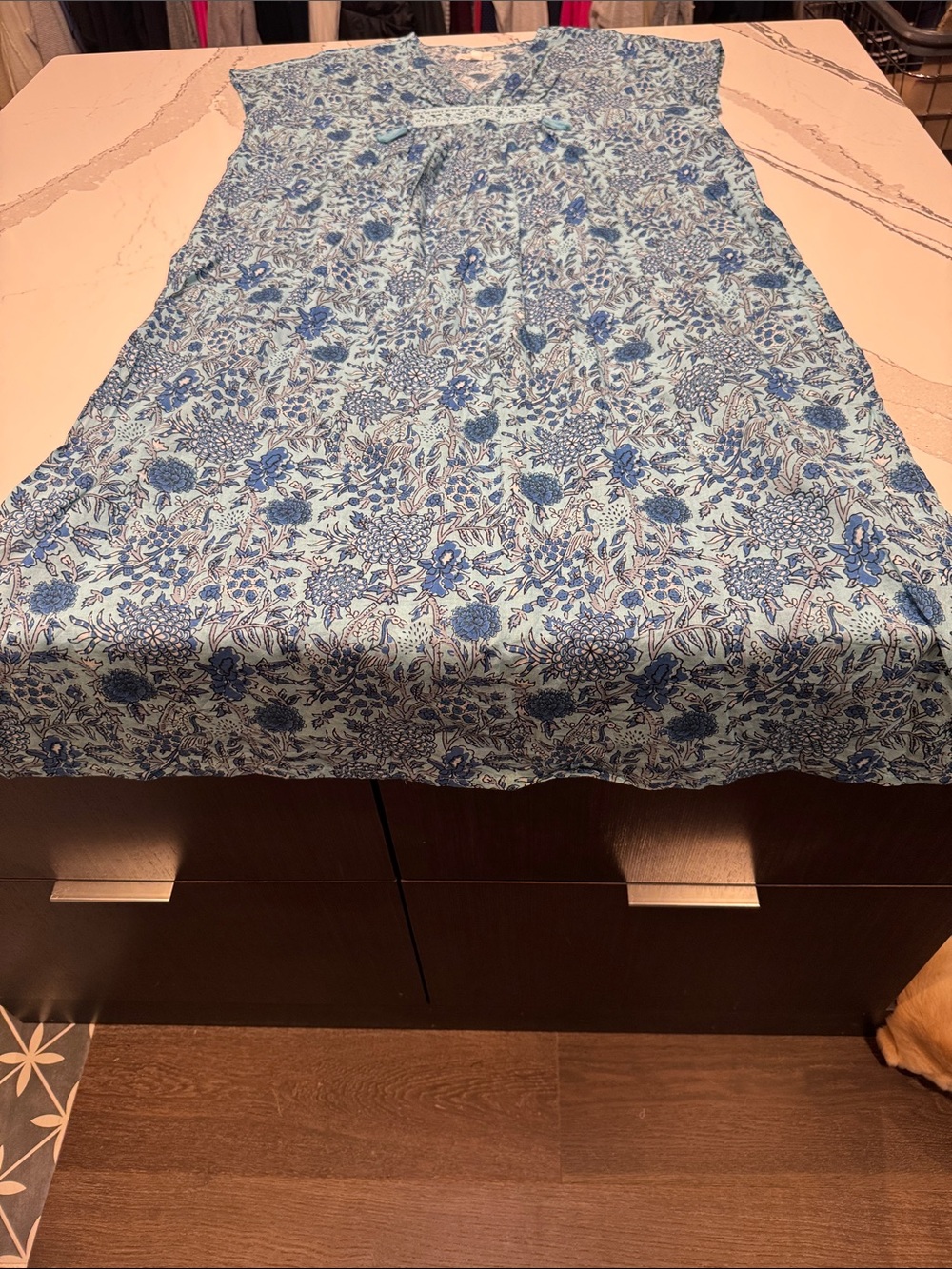 Destination 365 Blue Floral Maxi Dress with Boho Accents 100% Cotton 1X